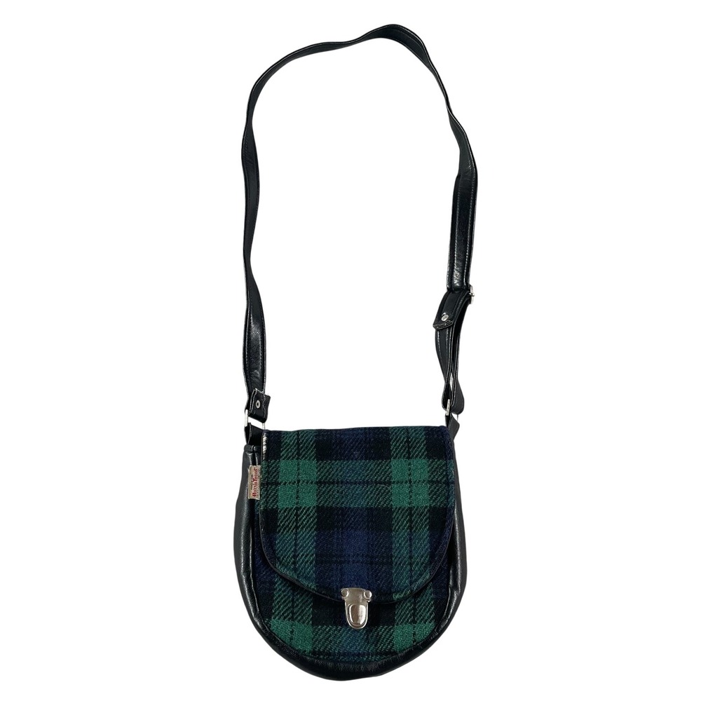 Vintage Ladies Authentic Harris Tweed Shoulder Bag Dark Green Check Hand Woven *